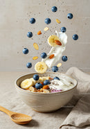 Healthy breakfast bowl with fresh blueberries and yogurt