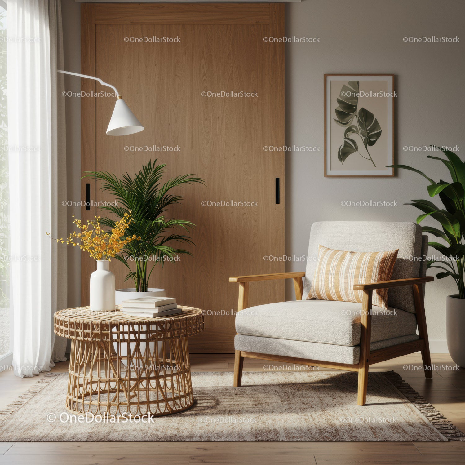 Cozy armchair corner with natural light and plants