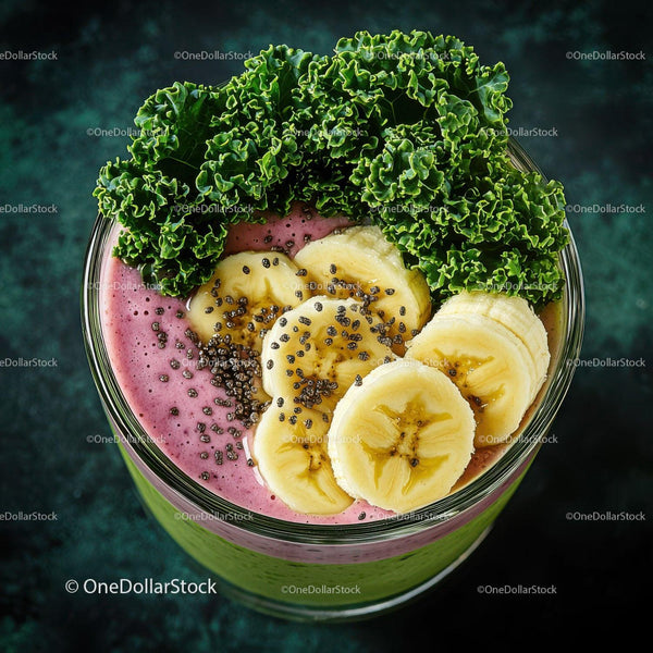 Vibrant Banana and Kale Fruit Smoothie with Chia Seeds
