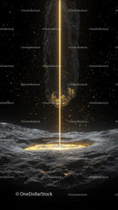 Futuristic Cosmic Scene with Glowing Asteroid and Space Dust