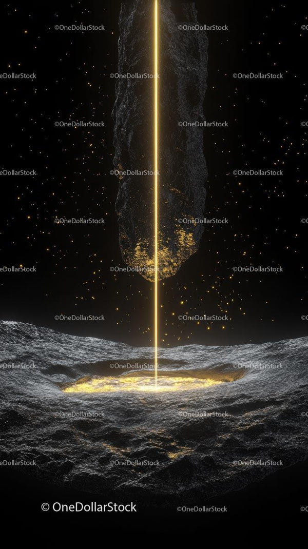 Futuristic Cosmic Scene with Glowing Asteroid and Space Dust