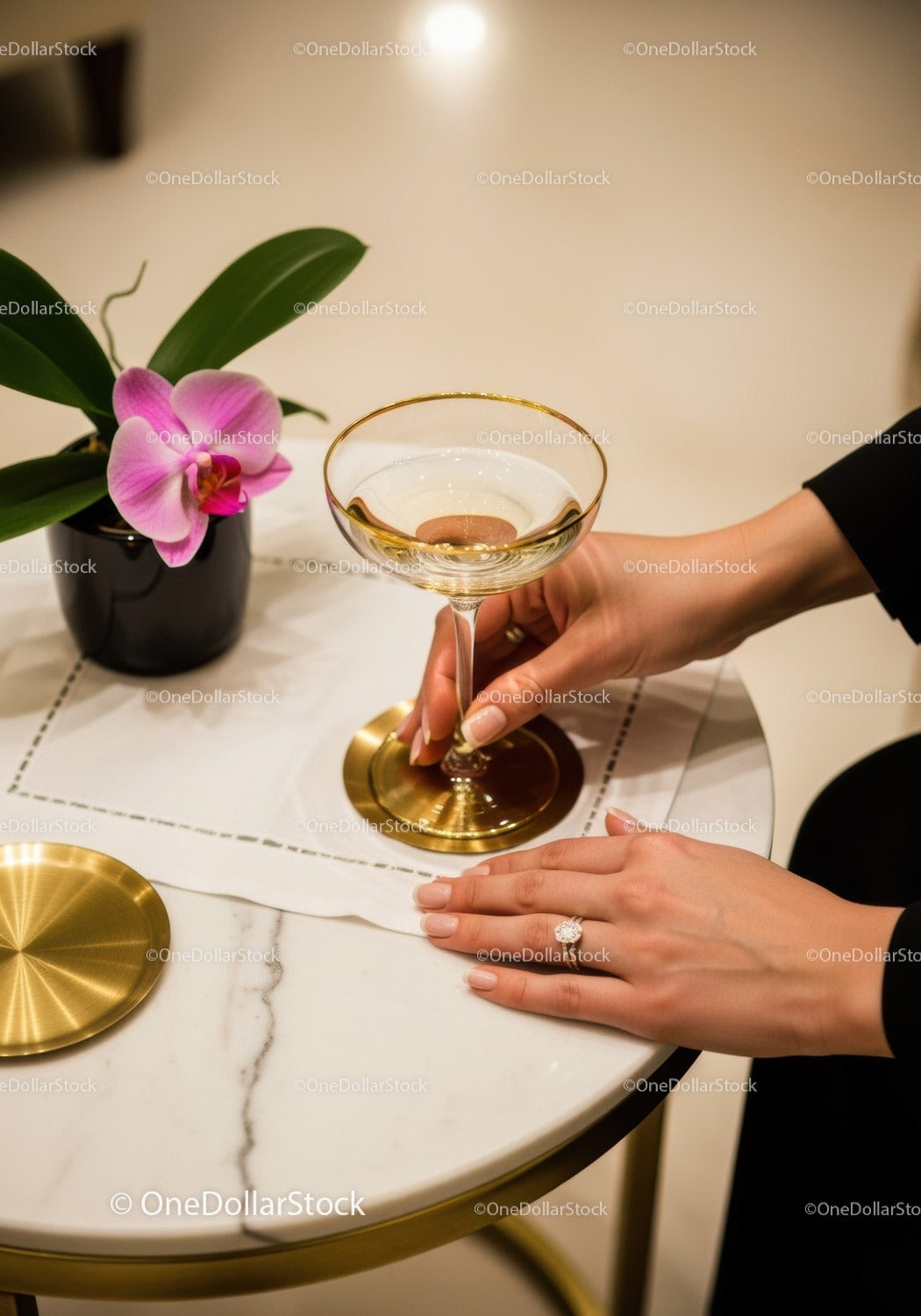 Elegant Woman with Champagne Glass at Luxurious Celebration Scene