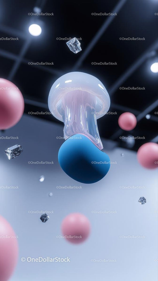 Futurystyczna Abstrakcyjna Scena z Unoszącymi się Geometrycznymi Kształtami i Neonowymi Efektami