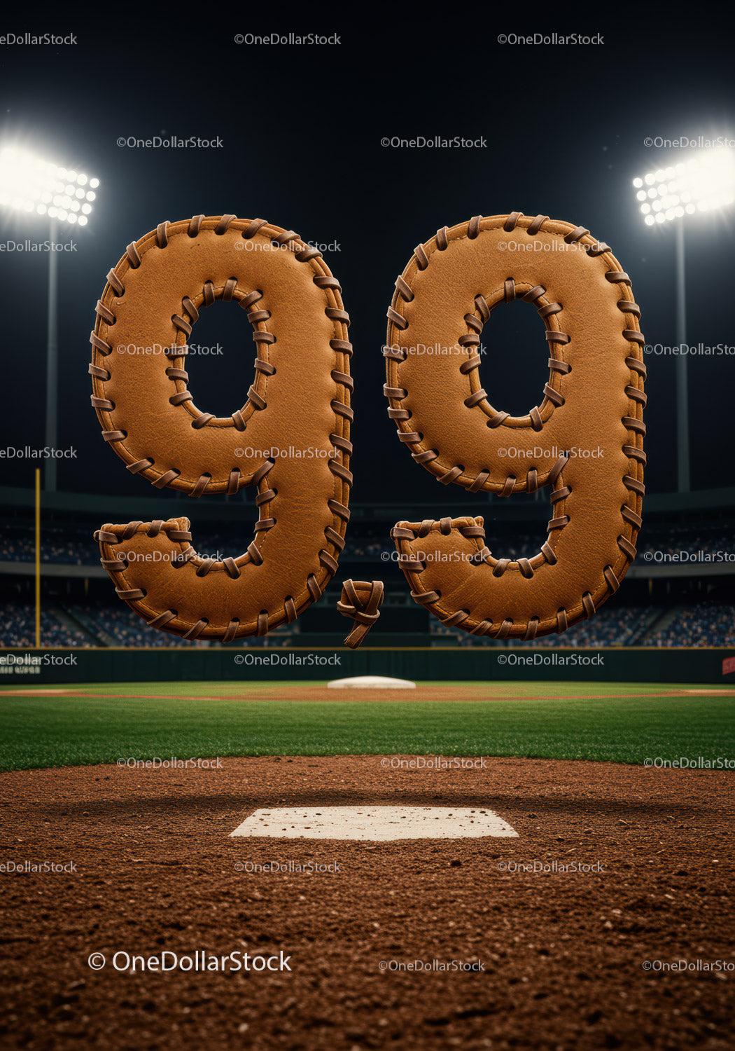 Baseball Score Displayed as Leather Stitched Numbers in Stadium