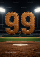 Baseball Score Displayed as Leather Stitched Numbers in Stadium