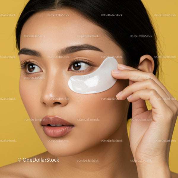 Close-up of a woman applying under-eye gel mask for skincare