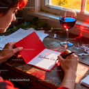 Writing a heartfelt love letter by sunset light