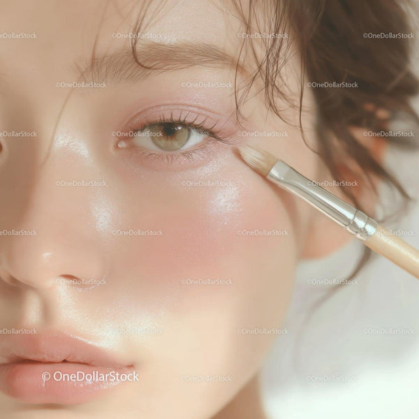 Close-up of Woman Applying Eyeshadow with Cosmetic Brush