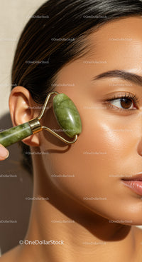 Close-Up of Woman Using Jade Roller for Skin Rejuvenation