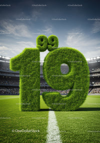 Large Grass Number 19 on Soccer Field with Stadium