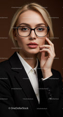 Confident Businesswoman with Glasses in Corporate Attire