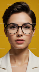 Fashionable Woman with Trendy Glasses and Modern Hairstyle