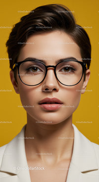 Fashionable Woman with Trendy Glasses and Modern Hairstyle