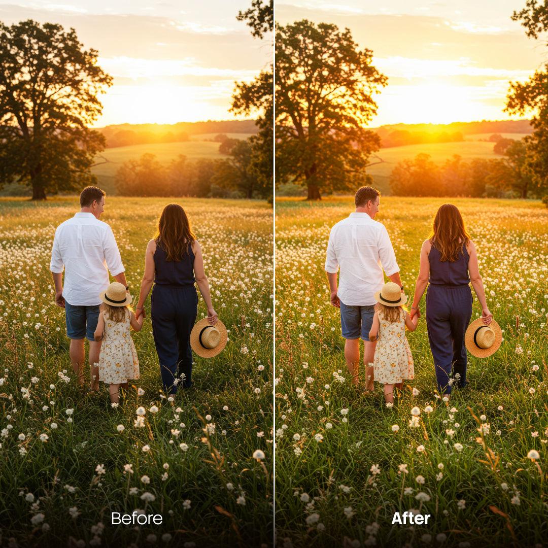 Before and after Spring Bloom Lightroom preset edit