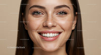 Closeup Portrait of Smiling Woman with Freckles