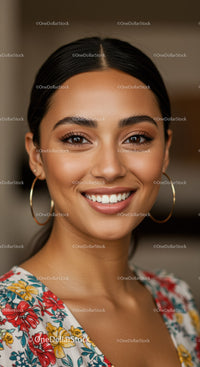 Portrait of a Happy Diverse Woman with Bright Smile Wearing Floral Top
