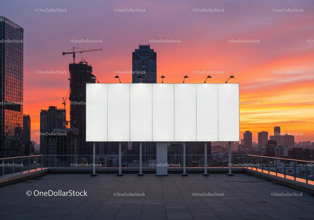 City Skyline with Construction Cranes and Sunset Sky
