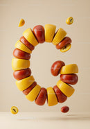 Floating citrus and jujube fruit slices in circular motion