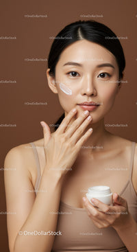 Young Woman Applying Skincare Cream for Beauty and Youthful Skin
