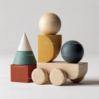 Set of Wooden Geometric Toys Including Rainbow and Shapes for Kids