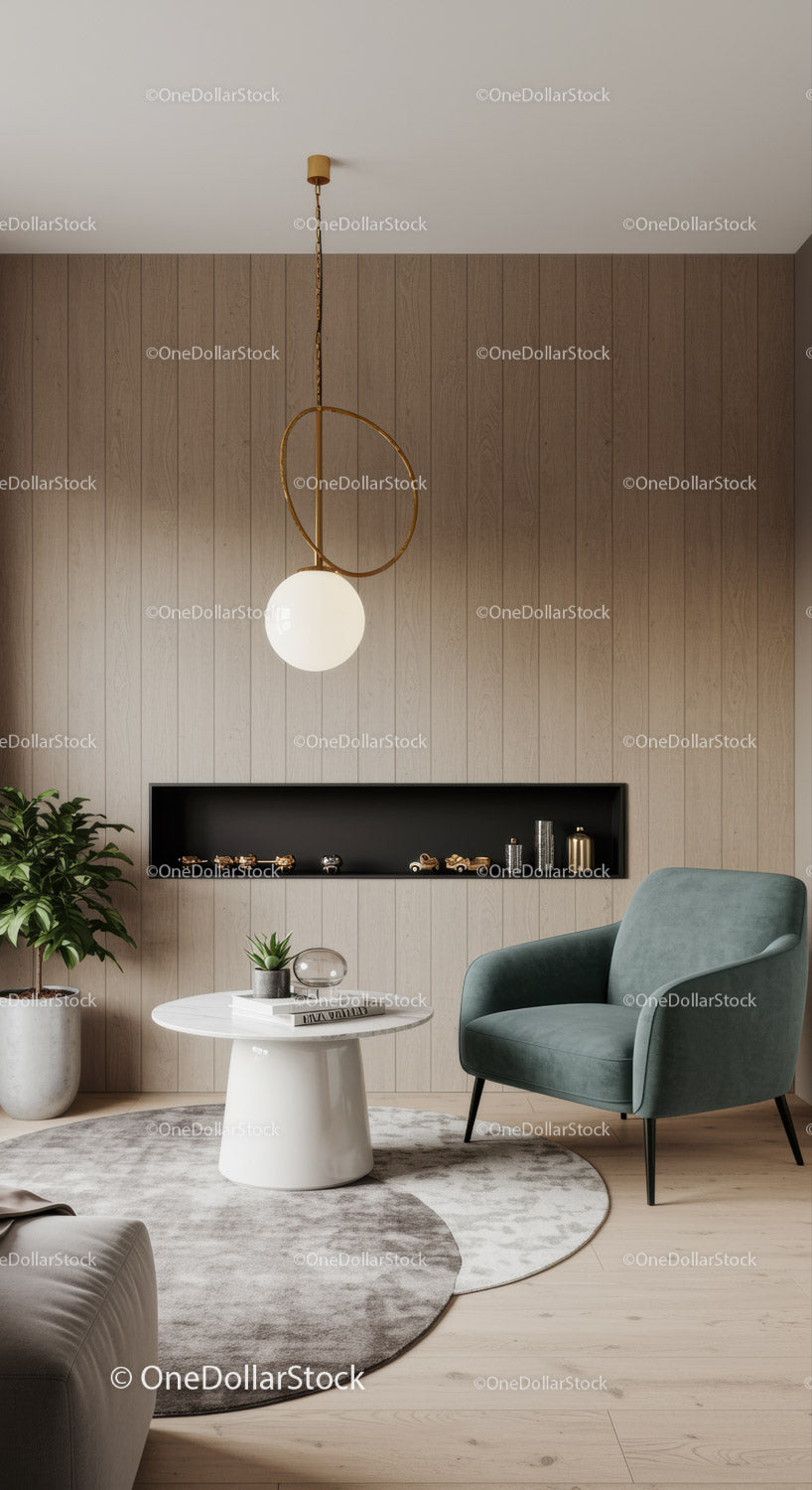 Cozy modern living room with green armchair and decor