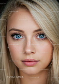 Close up portrait of young woman with blue eyes and blonde hair