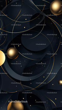 Futuristic Abstract Space Scene with Gold Spheres and Cosmic Swirls