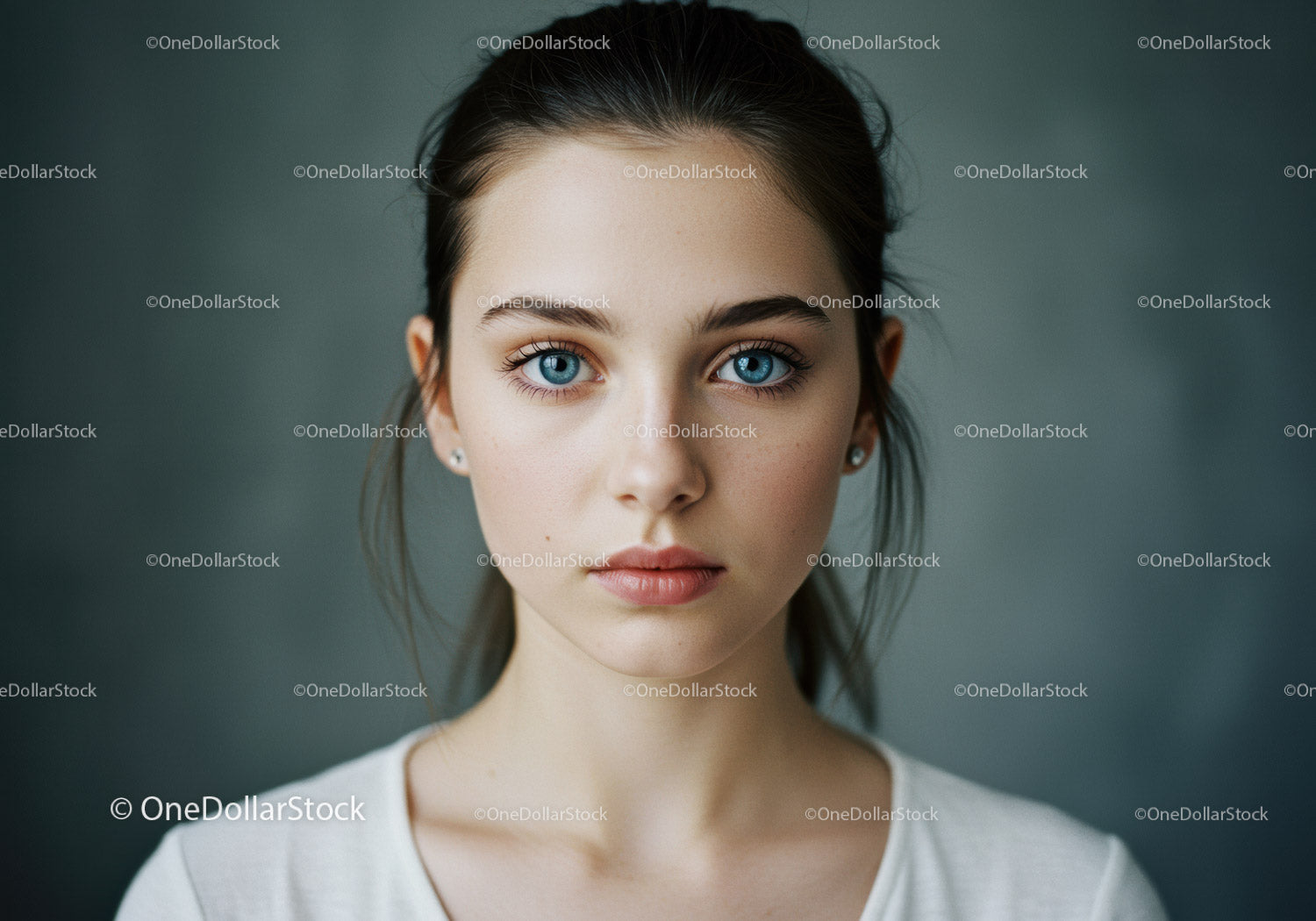 Portret młodej kobiety o jasnoniebieskich oczach i naturalnym pięknie
