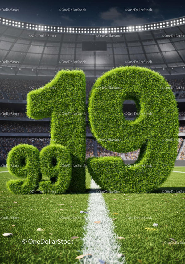 Pokryta Trawą Cyfra 19 na Stadionowym Boisku