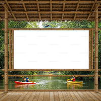 Kayakers paddling on a calm river in lush forest