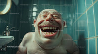 Smiling Elderly Man with Joyful Expression in Bathroom