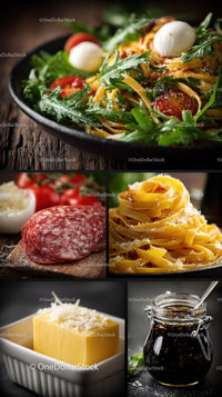 Platter of Fresh Pasta with Tomatoes Basil Eggs and Cheese for Cooking