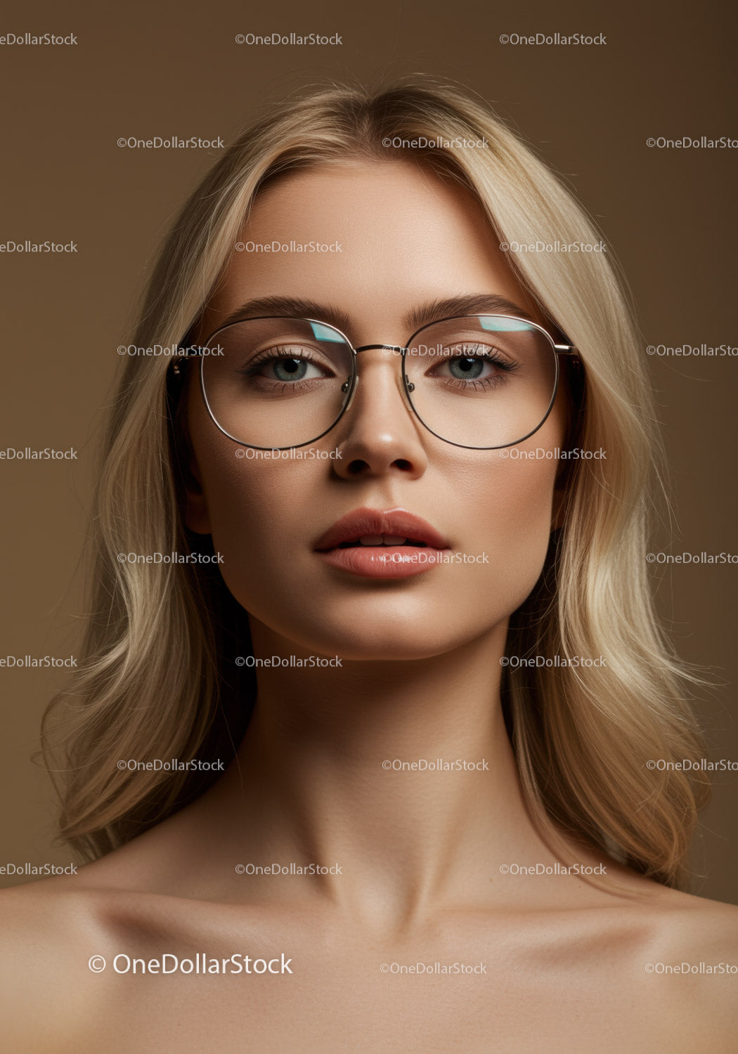 Elegant Blonde Woman Wearing Round Glasses Portrait