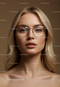 Elegant Blonde Woman Wearing Round Glasses Portrait