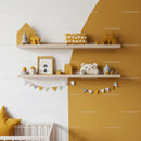 Modern Nursery Decor with Animal Plush Toys and Wooden Shelves