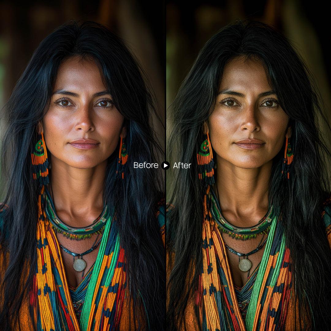 Before and after Folklore Lightroom preset edit