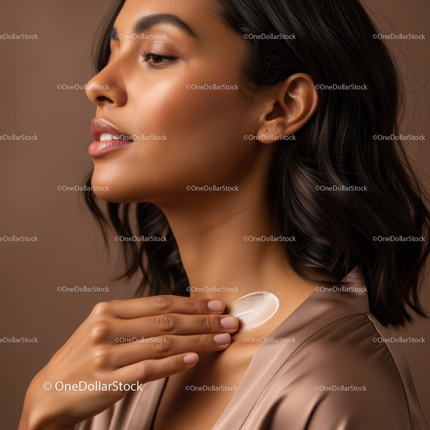 Elegant Woman Applying Moisturizer for Healthy Glowing Skin