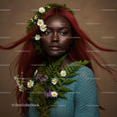 Portrait of a Woman with Red Hair and Floral Crown in Elegant Studio Shot