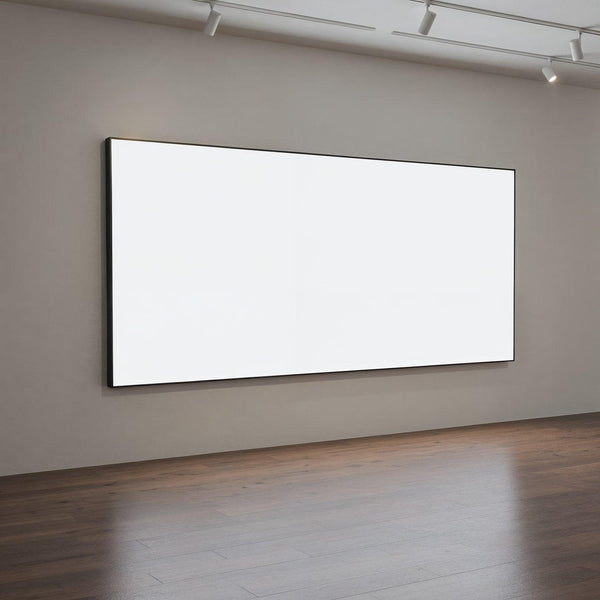 Modern art gallery with large blank white canvas JPG Mockup Image