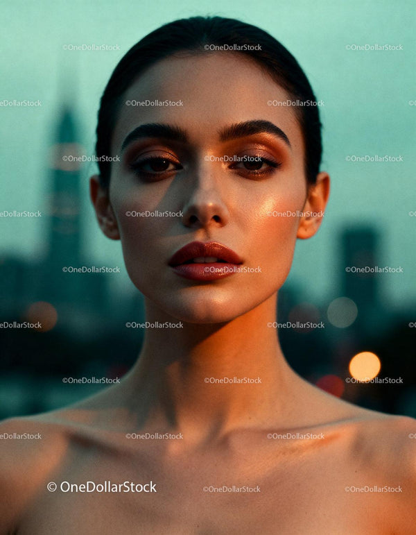 Elegant young woman with glowing skin in evening light