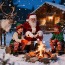 Santa and Elves Roasting Marshmallows by Campfire
