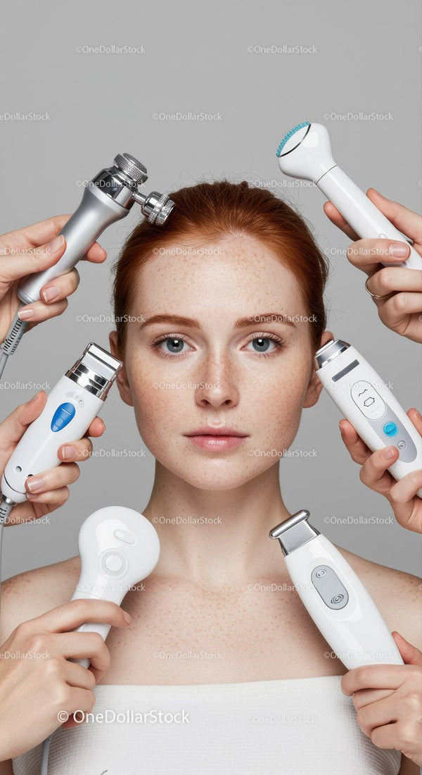 Young Woman Using Multiple Skincare Devices for Clear Radiant Skin