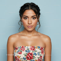 Portrait of a Young Woman Wearing Floral Top with Confident Expression