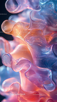Vibrant Abstract Fluid Art with Colorful Glass-Like Shapes