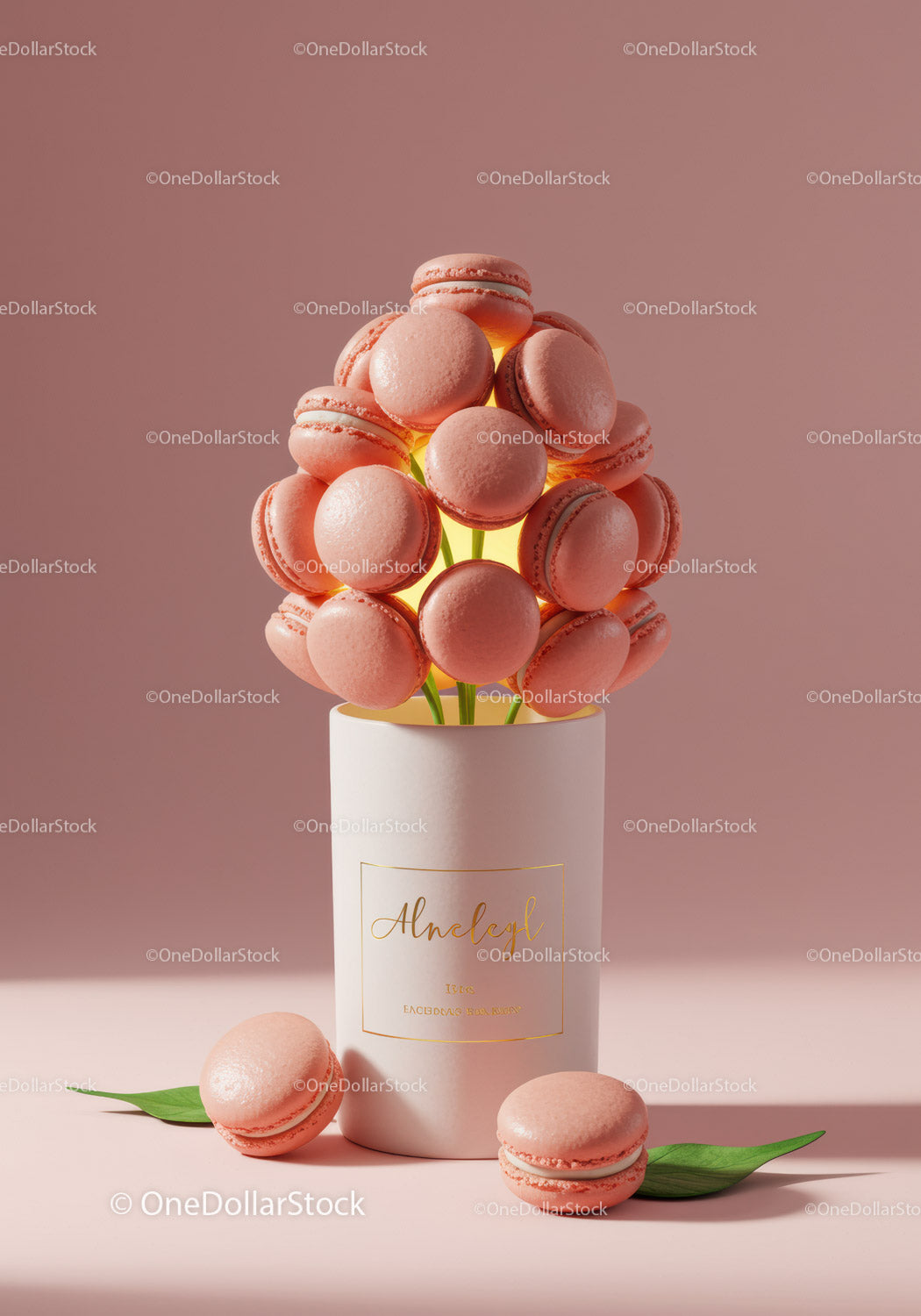 Elegant pink macarons bouquet in minimalistic vase