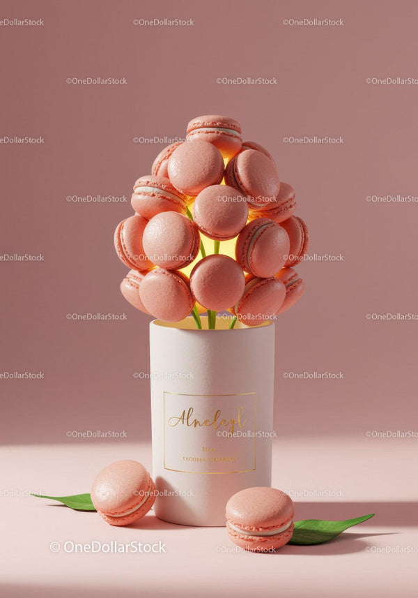 Elegant pink macarons bouquet in minimalistic vase