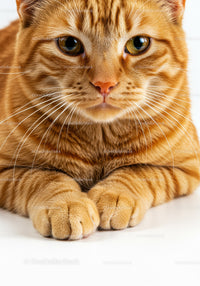Close up of calm ginger cat resting paws
