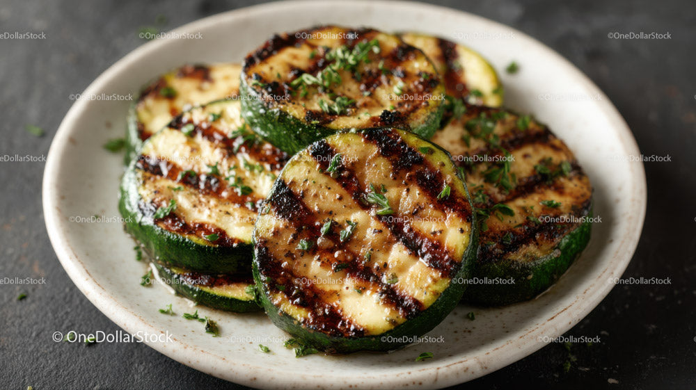 Grilled Zucchini Slices with Herbs on Slate Plate