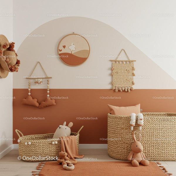 Cozy Kids Room with Woven Baskets Plush Toys and Soft Decor