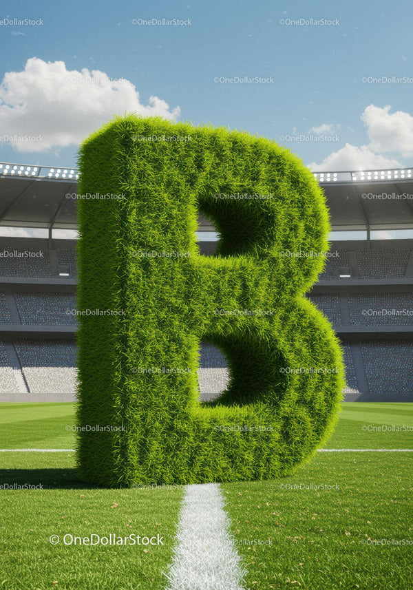 Green Grass Letter B on Football Field